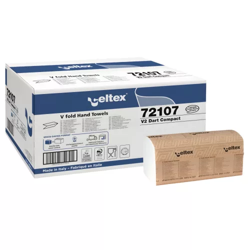 Celtex V Dart Compact hajtogatott kéztörlő cellulóz, 2 réteg, 21,5x21cm, 12x250lap (3000 lap)
