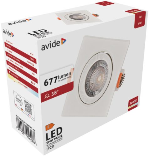 Avide LED panel Beépíthető 38° Négyzetes 7W WW 3000K