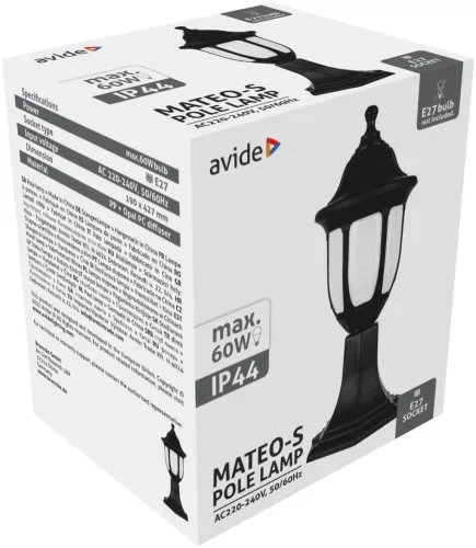 Avide Kültéri Álló Lámpa Mateo-S 430mm 1xE27 Fekete IP44