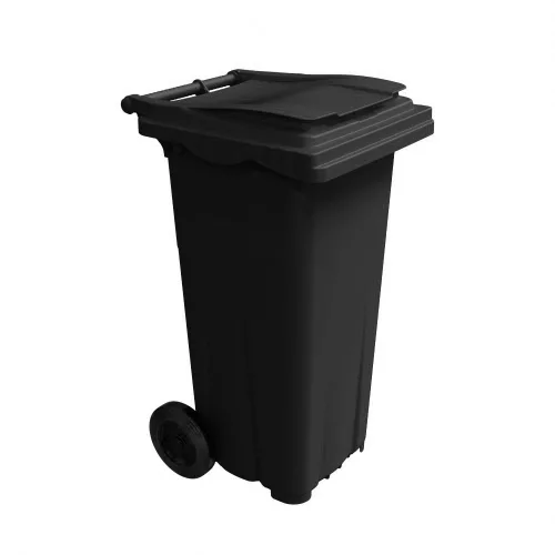 Műanyag szemetes kuka, kommunális hulladékgyűjtő, fekete, 120L