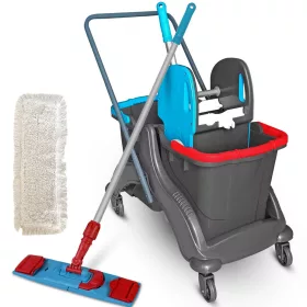   Professzionális felmosó kocsi szett (takarítókocsi, 40cm mop, mop tartó, nyél)