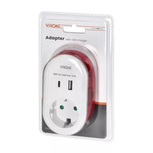 Virone hálózati elosztó adapter, telefontöltő schuko + USB A+C, USB C + lightning kábel