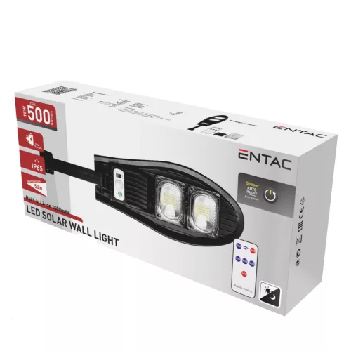 Entac LED Szolár Utcai Lámpa Távirányítóval, Mozgásérzékelővvel Autamata Dimm funkcióval, 500lm