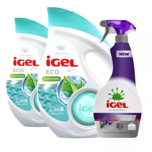 IGEL hipoallergén mosógél 2x 2 L (100 mosás) + Grátisz IGEL univerzális tisztító 650 ml