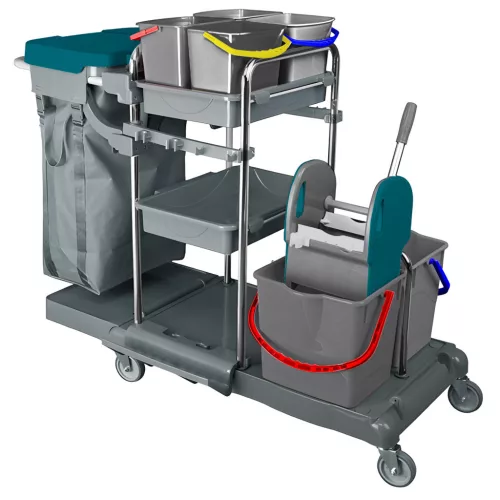 Kombi takarítókocsi műanyag+ krómvázas 2x18literes + 4x5literes vödör