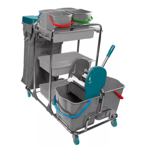 Kombi takarítókocsi krómvázas 2x25literes + 4x5literes vödör