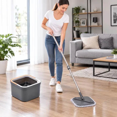 Spin Mop forgófejes felmosószett lapos moppal (vödör + nyél + facsaró + 2 mop)