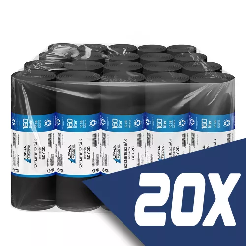 Szemeteszsák fekete 80x120 30mikron 160L 10db/tekercs (20 tekercs)
