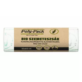   Kukoricakeményítő alapú (EN13432) PLA zsák 500x600x0,02mm, 30L, 10 darab/tekercs
