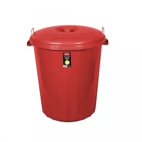   Planet Kerek szemetes kuka, fedéllel, zárható, műanyag, eco piros, 70 L