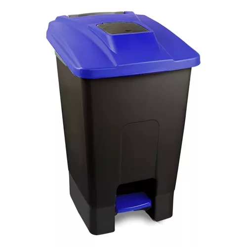 Planet Szelektív hulladékgyűjtő konténer, műanyag, pedálos,  fekete/kék, 100L