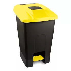  Planet Szelektív hulladékgyűjtő konténer, műanyag, pedálos,  fekete/sárga, 100L