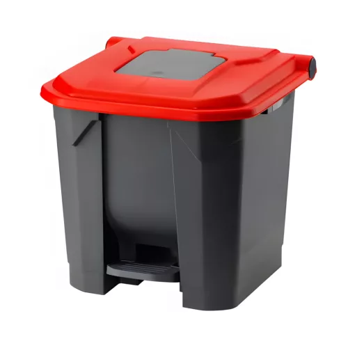 Planet Szelektív hulladékgyűjtő konténer, műanyag, pedálos, antracit/piros, 30L