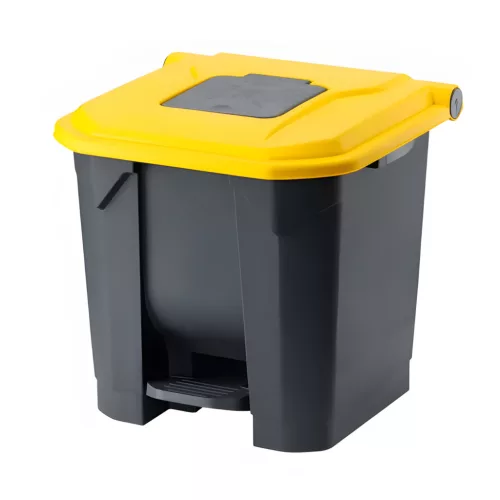 Planet Szelektív hulladékgyűjtő konténer, műanyag, pedálos, antracit/sárga, 30L