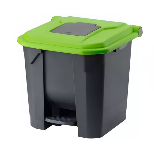 Planet Szelektív hulladékgyűjtő konténer, műanyag, pedálos, antracit/zöld, 30L