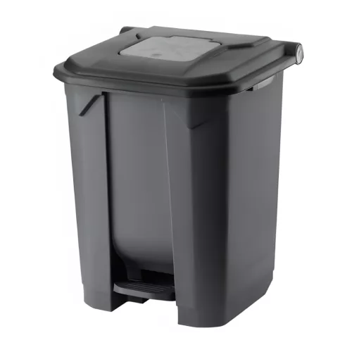 Planet Szelektív hulladékgyűjtő konténer, műanyag, pedálos, antracit, fekete, 50L