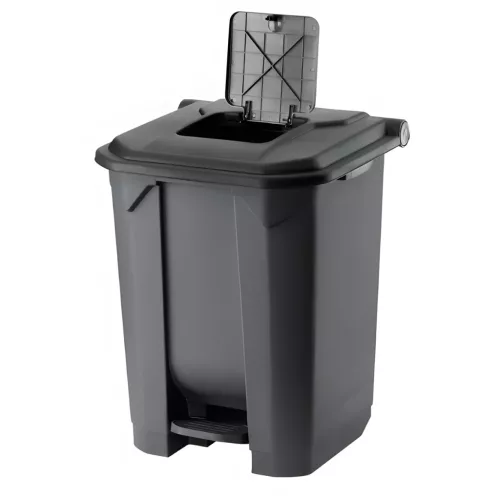 Planet Szelektív hulladékgyűjtő konténer, műanyag, pedálos, antracit, fekete, 50L