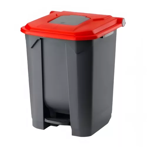 Planet Szelektív hulladékgyűjtő konténer, műanyag, pedálos, antracit, piros, 50L