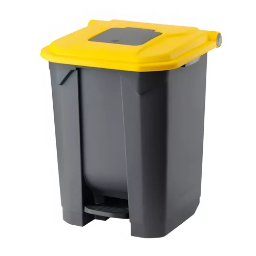 Planet Szelektív hulladékgyűjtő konténer, műanyag, pedálos, antracit, sárga, 50L
