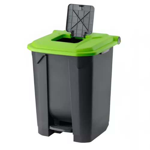 Planet Szelektív hulladékgyűjtő konténer, műanyag, pedálos, antracit, zöld, 50L