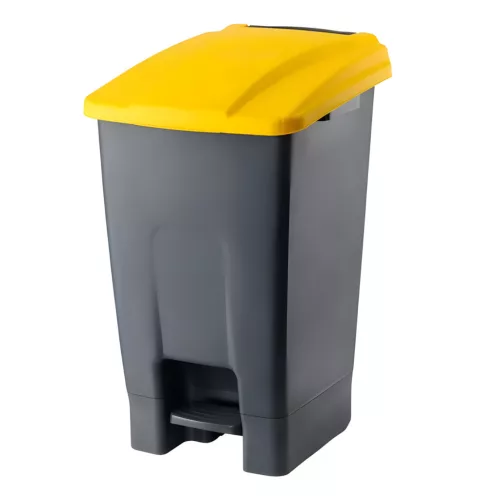 Planet Szelektív hulladékgyűjtő konténer, műanyag, pedálos, antracit/sárga, 70L