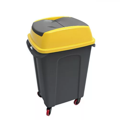 Planet Hippo Billenős Szelektív hulladékgyűjtő szemetes, műanyag, antracit/sárga, 70L