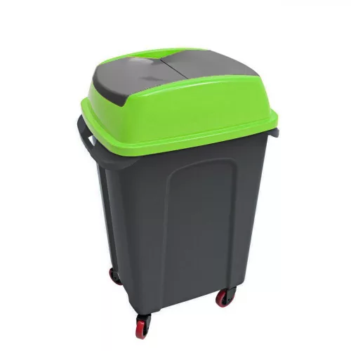 Planet Hippo Billenős Szelektív hulladékgyűjtő szemetes, műanyag, antracit/zöld, 70L