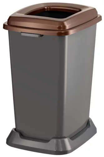 Planet Szelektív hulladékgyűjtő konténer, műanyag, nyitott fedeles, barna, 50L