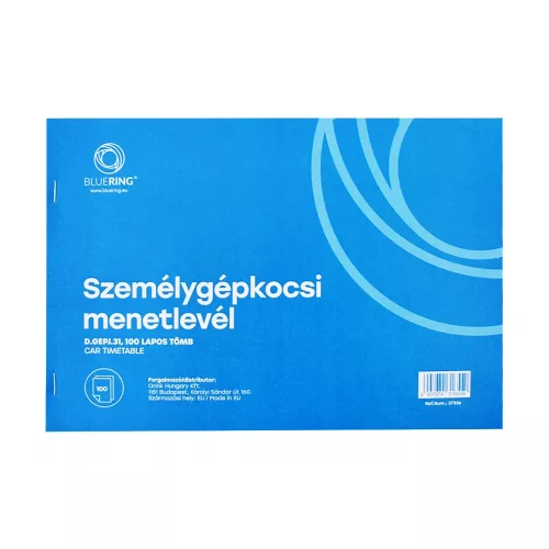 Személygépkocsi menetlevél 100lap,os tömb A4, fekvő D.GEPJ.31 Bluering®