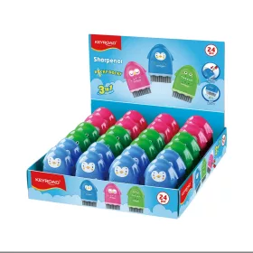   Hegyező 1 lyukú radírral és porkefével 24 db/display Keyroad Rocky Docky vegyes színek