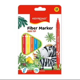   Rostirón, filctoll készlet 2 mm/4 mm kétvégű 12 db/bliszter Keyroad Duo Tip vegyes színek
