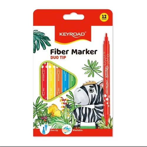 Rostirón, filctoll készlet 2 mm/4 mm kétvégű 12 db/bliszter Keyroad Duo Tip vegyes színek