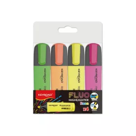   Szövegkiemelő készlet vágott hegyű,lapos test 4 db/bliszter Keyroad Fluo neon színek