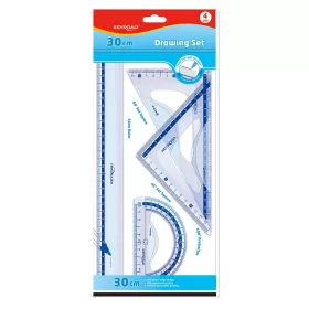   Vonalzókészlet, 30 cm, vonalzó, szögmérő, 45° és 60° háromszög vonalzók 4 db/bliszter Keyroad