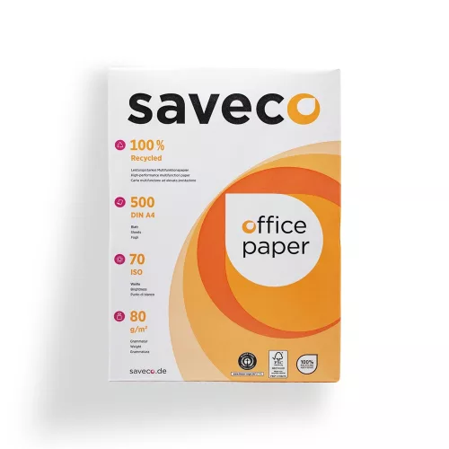Másolópapír A4, 80g, újrahasznosított ISO 70 fehérségű Saveco Orange Label 500ív/csomag