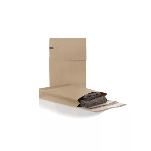 Csomagküldő webshop tasak 250x350x50mm, erős kraft papírból 250 db/doboz, E-green barna