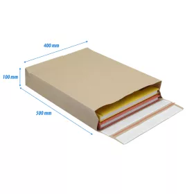   Csomagküldő webshop tasak 400x500x100mm, erős kraft papírból 100 db/doboz, E-green barna