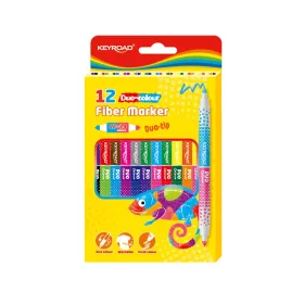   Rostirón, filctoll kétvégű készlet 12 db/doboz Keyroad duo fiber marker 24 klf. szín