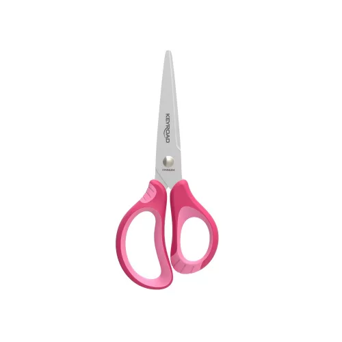 Olló, 15 cm, hegyes, 1 db/bliszter, Keyroad Soft Grip, vegyes színek
