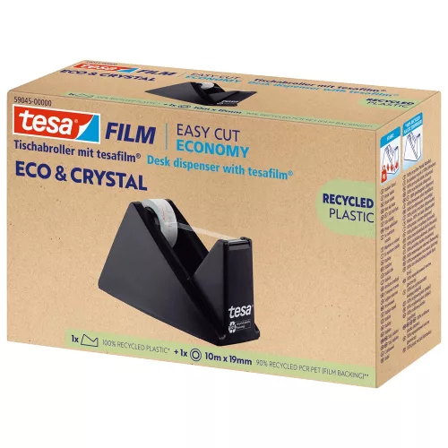 Ragasztószalag adagoló 19mmx10m, asztali + irodai átlátszó újrahasznosított ragasztószalag Tesa Eco & Crystal