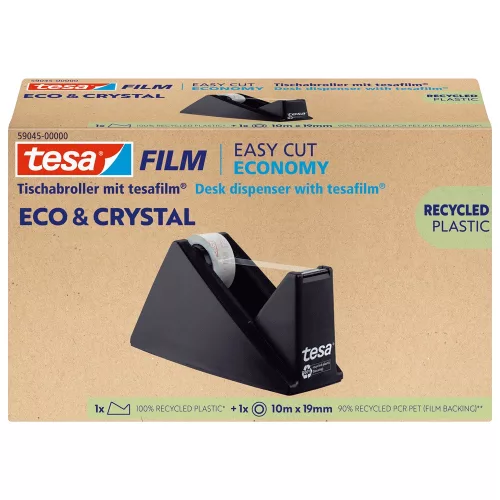 Ragasztószalag adagoló 19mmx10m, asztali + irodai átlátszó újrahasznosított ragasztószalag Tesa Eco & Crystal