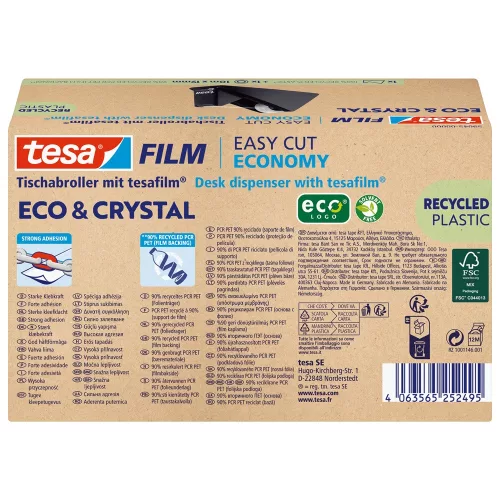 Ragasztószalag adagoló 19mmx10m, asztali + irodai átlátszó újrahasznosított ragasztószalag Tesa Eco & Crystal