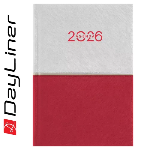 Határidőnapló Contrast A5 napi, fehér lapokkal fehér-piros Dayliner 2027.