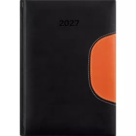   Határidőnapló Memphis A5 napi, fehér lapokkal fekete-narancs Dayliner 2027.