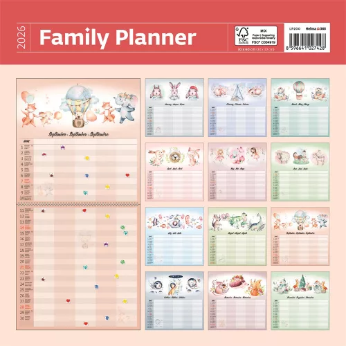 Falinaptár képes 300 x 300 mm, fehér lapokkal Family Planner Dayliner 2027.
