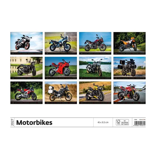 Falinaptár képes 450 × 315 mm, fehér lapokkal Motorbikes Dayliner 2027.
