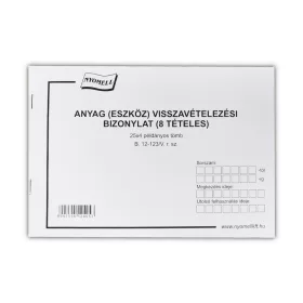   Készlet visszavételezési bizonylat 8 tételes 25x4 lapos tömb A/5 fekvő B.12-123/V Bluering