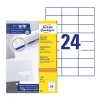 Etikett címke, 70 x37mm, univerzális, 24 címke/ív, 100 ív/doboz, Avery fehér