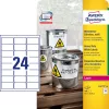 Etikett címke, 63,5 x33,9mm, időjárásálló poliészter, 24 címke/ív, 20 ív/doboz, Avery fehér