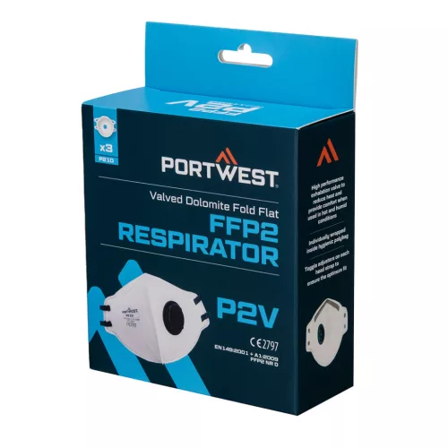 Portwest FFP2 szelepes Dolomit összehajtható lapos maszk (3 db)